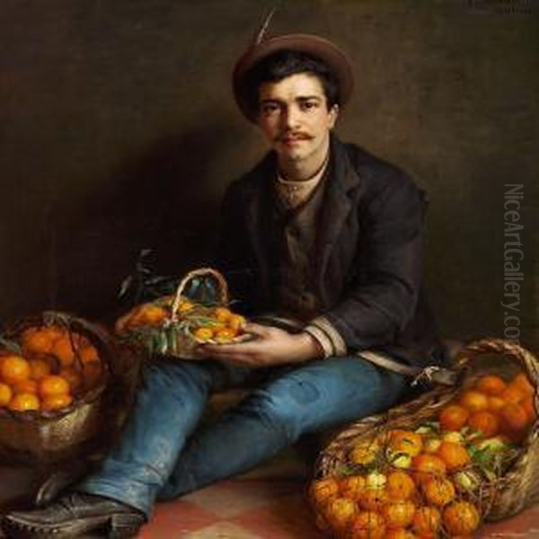 A Roman Orangeseller Oil Painting by Ludovica Thornam