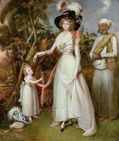 Mrs Graham of Kinross, her Daughter and a Jamadar c.1786 Oil Painting by John Alefounder