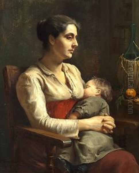 Roman Interior With A Mother And Her Sleeping Child Oil Painting by Ludovica Thornam