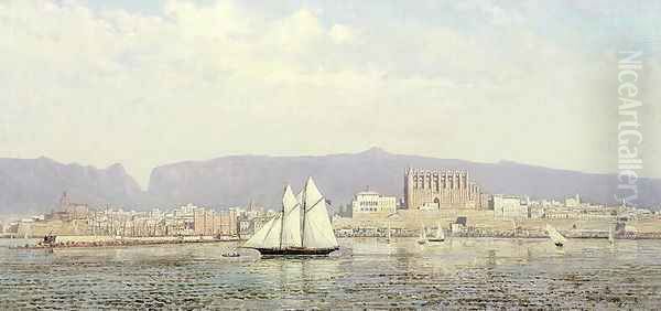 View of the Harbour, Palma Oil Painting by Ricardo Ankermann y Riera