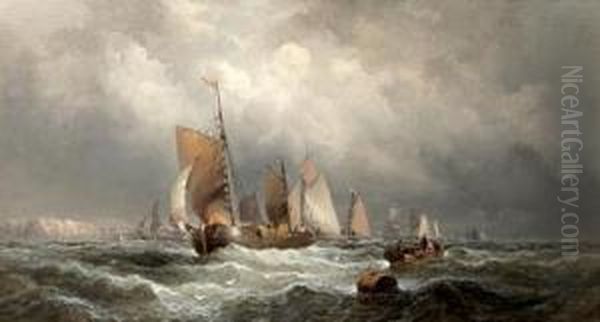 Fishing Fleet Off A Distant Coast Oil Painting by Charles Thorneley