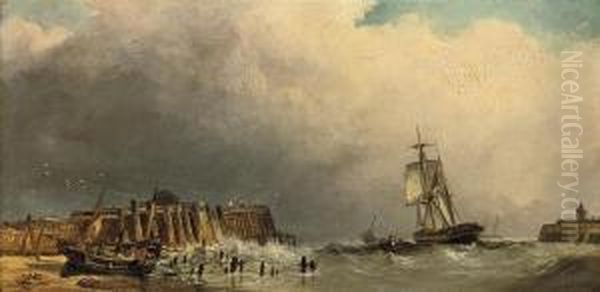 Shipping In The Harbour Entrance At Yarmouth by Charles Thorneley