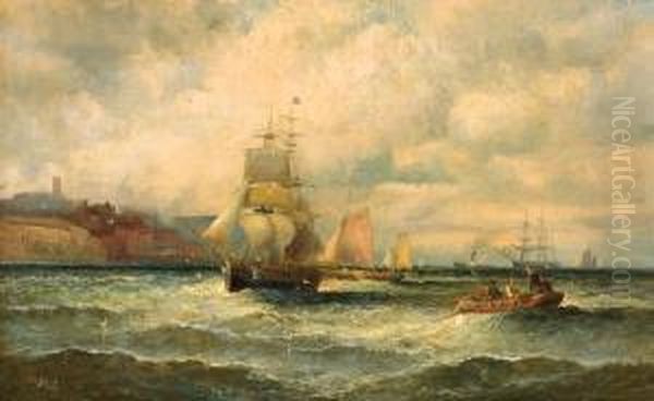 Shipping Off A Coastal Town Oil Painting by Charles Thorneley