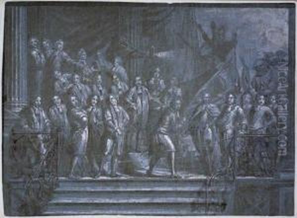 Procession Of Dignitaries Being Greeted At A Dock Oil Painting by Sir James Thornhill