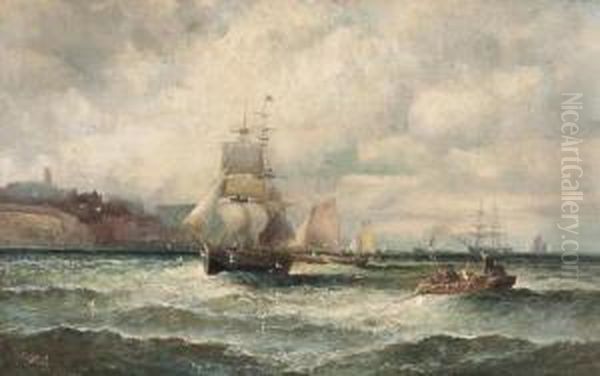 Shipping Off A Coastal Town Oil Painting by Charles Thornley