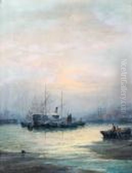 The Medway, Near Rochester Oil Painting by Hubert Thornley