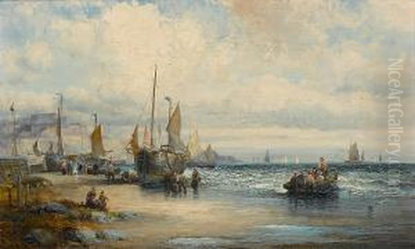 Sussex Fishing Boats Ashore Oil Painting by Hubert Thornley