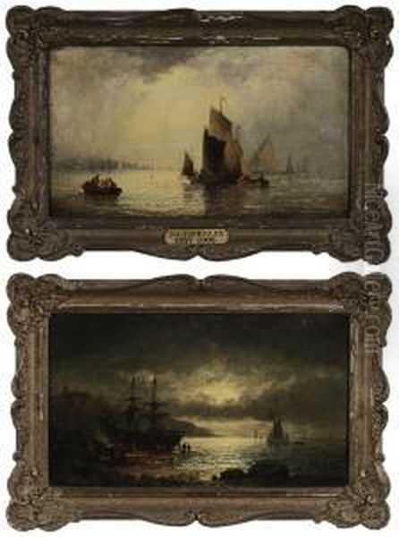 Two Maritime Scenes Oil Painting by William A. Thornley Or Thornber