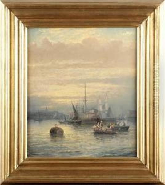 Sunset, The Medway In Chatham Oil Painting by William A. Thornley Or Thornber