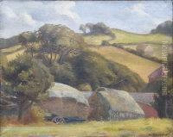 Hayricks Oil Painting by Alfred H.R. Thornton