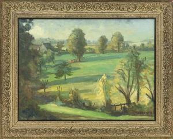 A View Across The Meadows, The Cotswolds Oil Painting by Alfred H.R. Thornton