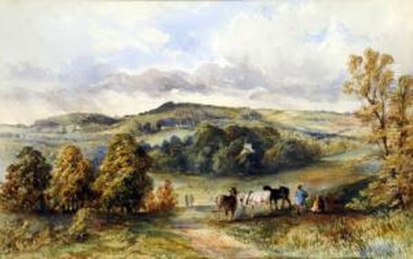 Extensive English Landscape With Farm Workers Resting Oil Painting by H. Thornton