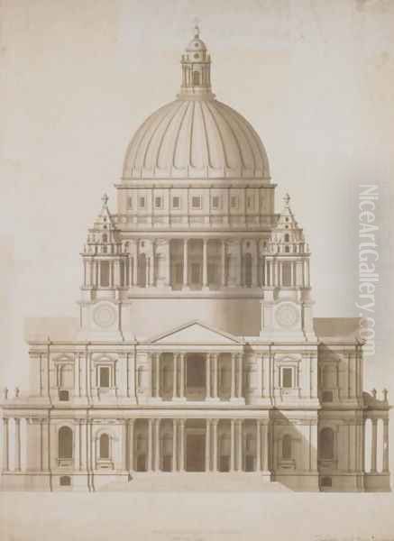 The facade of St. Paul's, London Oil Painting by Antonio Adami