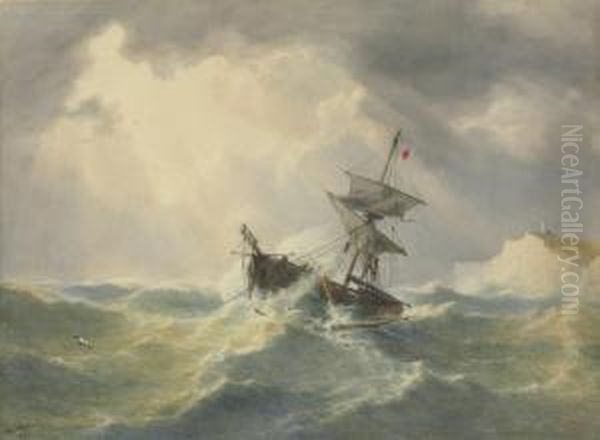 Dismasted Ship Off Beechy Head Oil Painting by John Thorpe