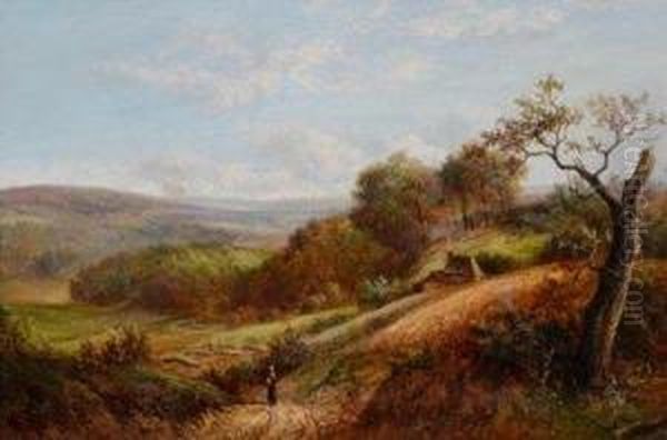 Figures On A Pathway In A Wooded Valley Near A Cottage Oil Painting by Joseph Thors