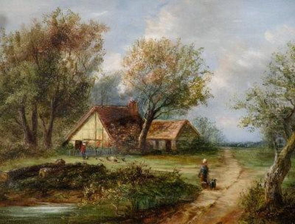 A Figure On A Country Road Oil Painting by Joseph Thors