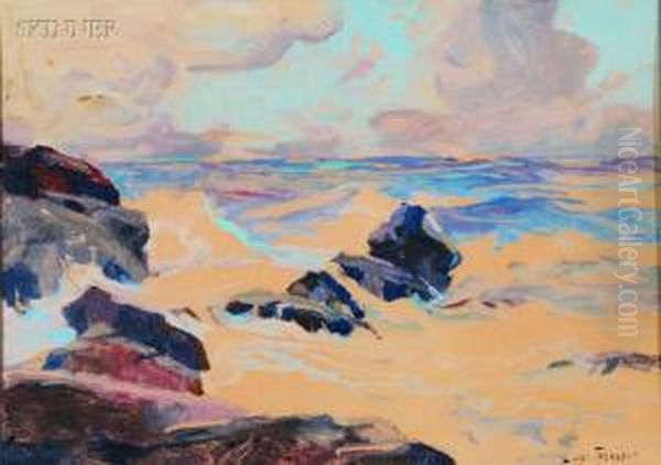 Rocks And Rolling Surf. Oil Painting by Lars Thorsen