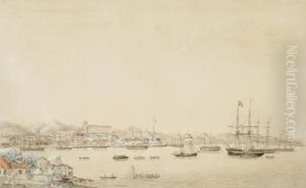 A Pair Of Views From The Harbour Of Rio De Janeiro Oil Painting by Hans Peter Thorsoe