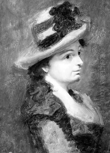 A girl in profile to the right, bust-length, wearing a hat Oil Painting by Pauline Auzou