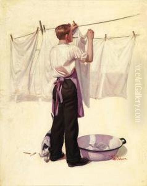 Hanging The Laundry, Liberty Cover Oil Painting by Leslie Thrasher