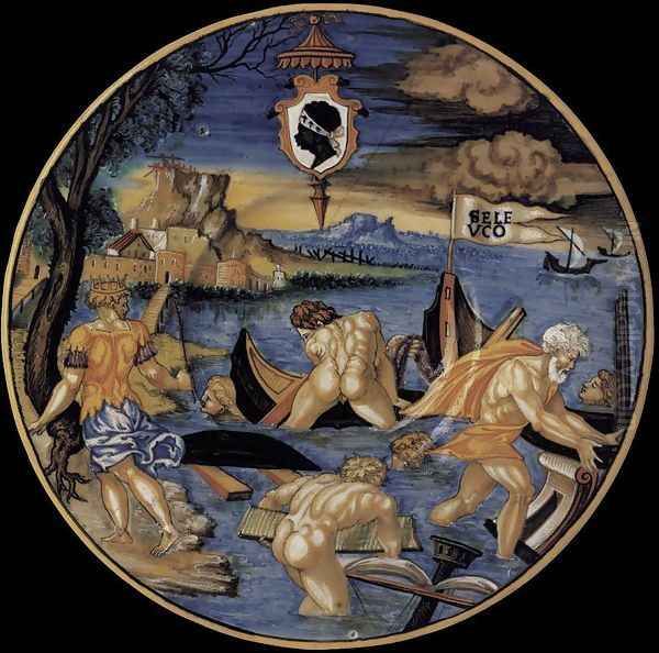 Plate with the Sinking of the Fleet of Seleucus 1532 Oil Painting by Francesco Xanto Avelli