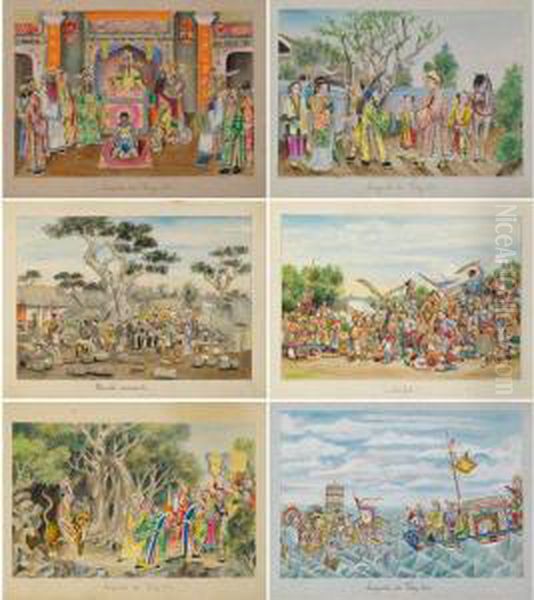 Scenes Et Croquis Tonkinois (scenes And Sketches Of Tonkin) Oil Painting by Lam Thu Hau