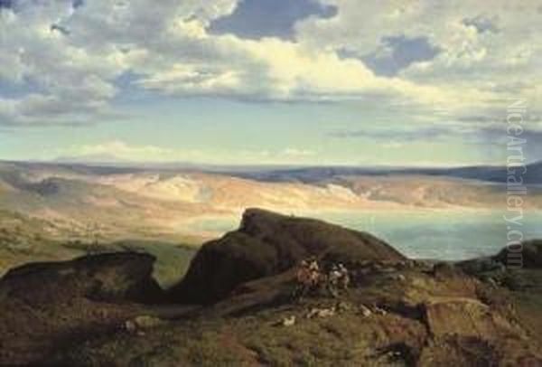 Shepherds On A Rocky Outcrop Oil Painting by Pierre Thuillier