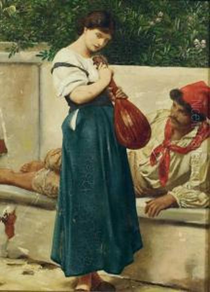 Paar In Italienischer Tracht. Oil Painting by Friedrich Paul Thumann