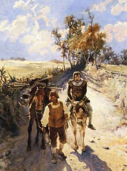 Don Quixote and Sancho Panza Oil Painting by Jose Jimenez y Aranda