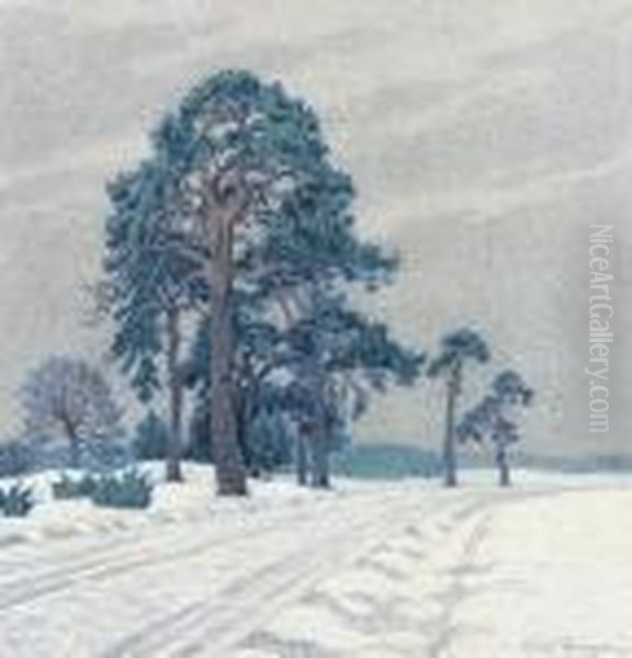 Vinterlandskap Med Tallar Oil Painting by Olof Thunman