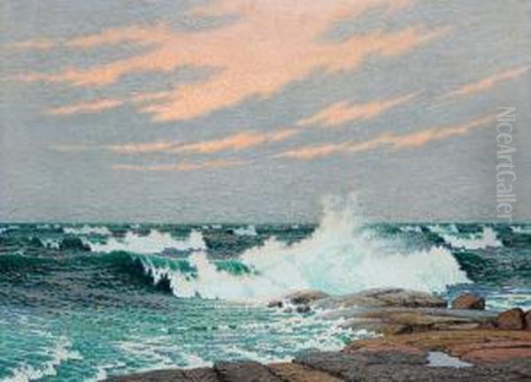 Coastal Scene With Heavy Sea Oil Painting by Olof Thunman