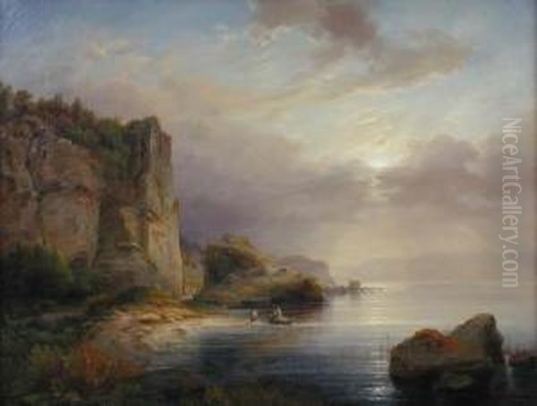 View Of The Rocky Coast At Bodensee Oil Painting by Friedrich Thurau