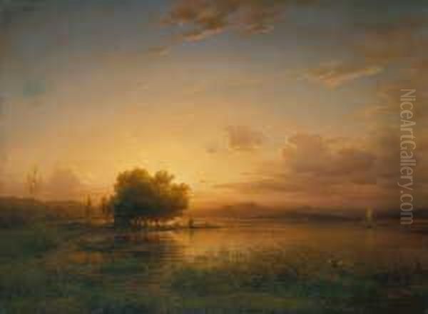 Abendliche Bodenseelandschaft. Oil Painting by Friedrich Thurau