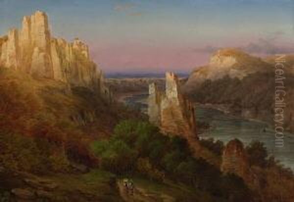 Felsige Flusslandschaft Oil Painting by Friedrich Thurau