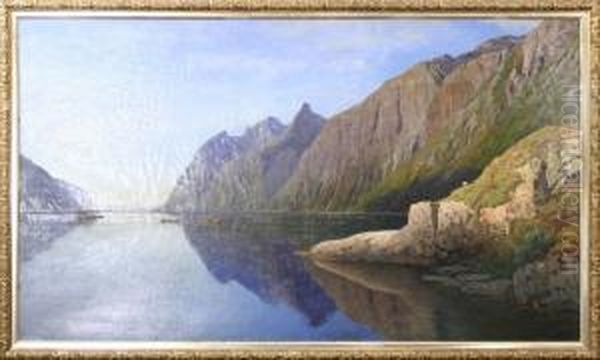 Norskt Fjordlandskap Oil Painting by Peder Cappelen Thurmann