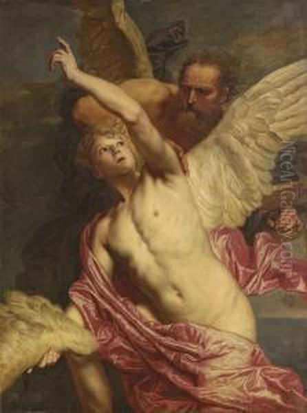 Daedalus Fixing Wings Onto The Shoulders Of Icarus Oil Painting by Pieter Thijs