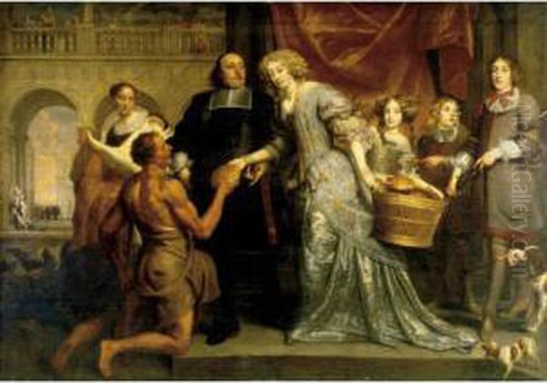 Almoner With His Wife And Children As An Allegory Of Charity Oil Painting by Pieter Thijs