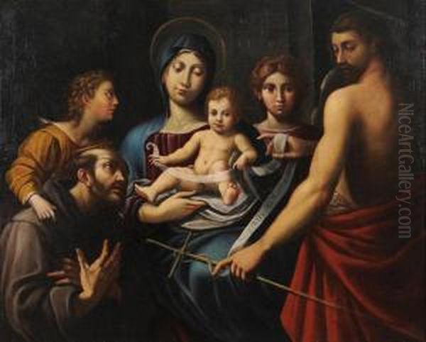 Sacra Famiglia Con San Francesco E San Giovanni Battista Oil Painting by Alessandro Tiarini