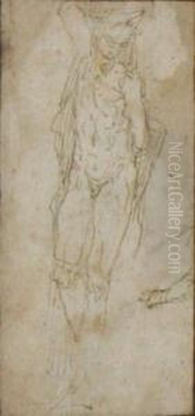 Three Figure Studies: A Male Figure, A Caryatid And Aphilosopher Oil Painting by Pellegrino Pelegrini Tibaldi Da Bologna