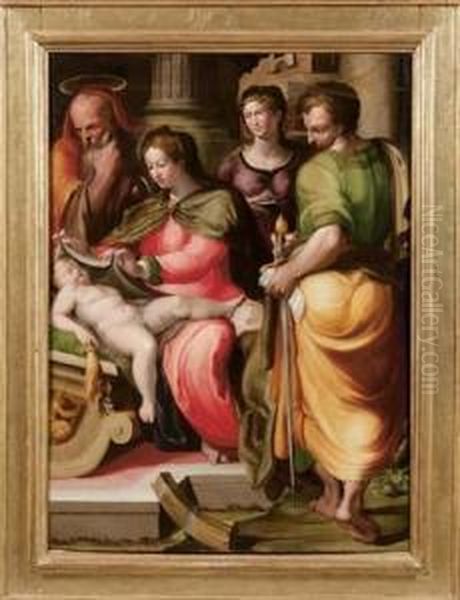 Sacra Famiglia Con I Santi Caterina E Paolo. Oil Painting by Pellegrino Pelegrini Tibaldi Da Bologna