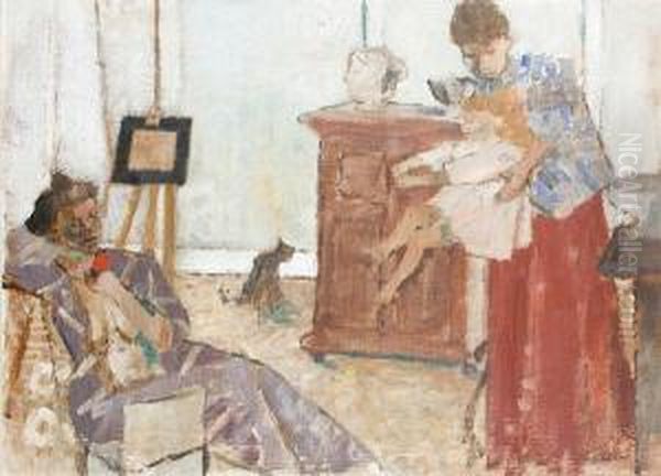 Interior Scene With Mother And Child by Geoffrey Tibble