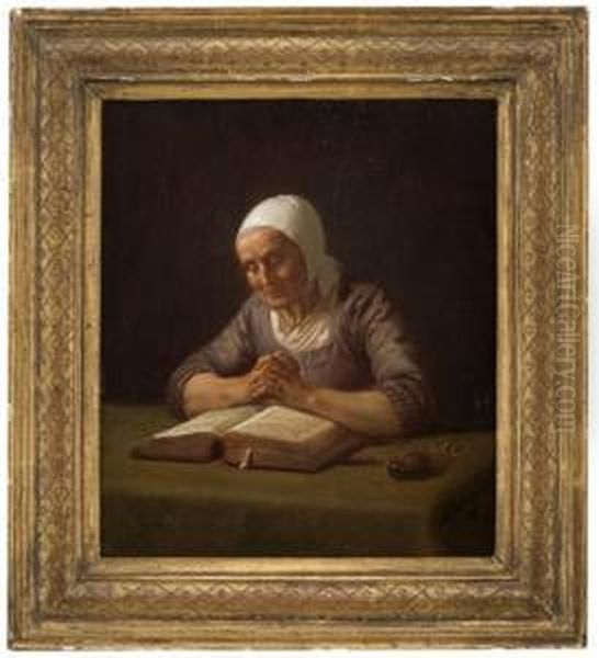 Old Womanreading Oil Painting by Adolphe Tidemand