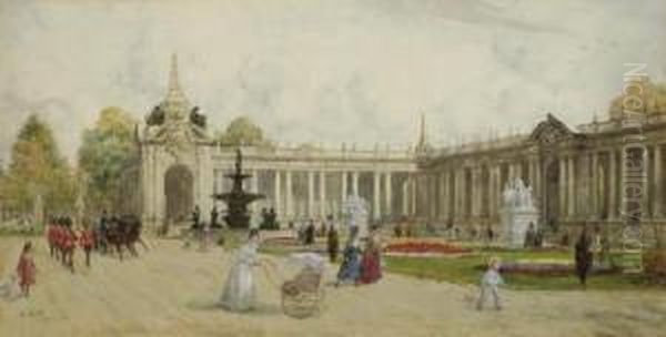 Guardsmen Marching Before A London Monument, Possibly At Hyde Park Oil Painting by Henry Edward Tidmarsh