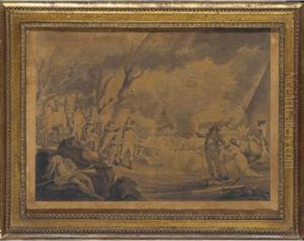 Battle Of Lexington (stauffer 3213, Stokes & Haskell 1775--b-90) Oil Painting by Cornelius Tiebout