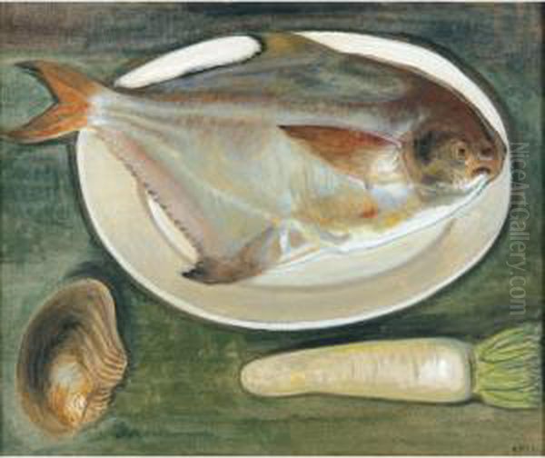 Silver Pomfret And White Radish Oil Painting by Lee Tiefu