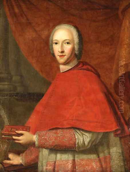 Portrait of Cardinal of York (1725-1807), half-length, in Cardinal's Robes, holding a prayer book in his left hand, his mitre in his right hand Oil Painting by Cosmo Alexander