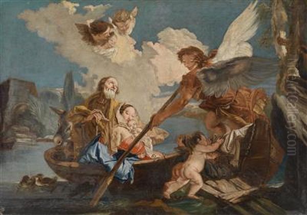 The Holy Family On The Flight Into Egypt Oil Painting by Giovanni Battista Tiepolo