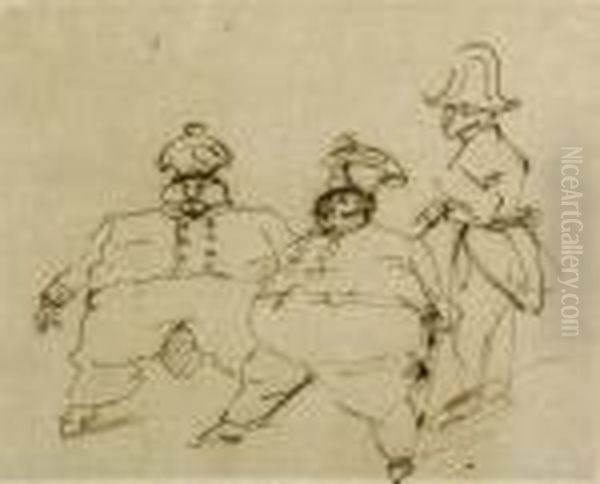 Caricature Of Three Men In Uniform Oil Painting by Giovanni Battista Tiepolo