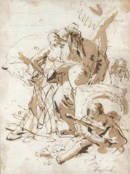 An Oriental Figure Standing By A Young Woman Oil Painting by Giovanni Battista Tiepolo