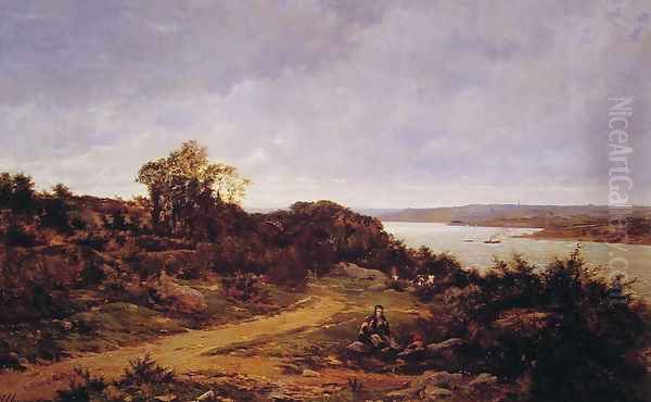 View from Plougastel, Brittany Oil Painting by Auguste Allonge